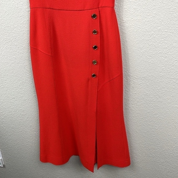 NWT Rebecca Vallance Beltran Midi Dress Button Slit Skirt Off The Shoulder Red 8 - Picture 5 of 14